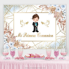 Golden Line Dove Floral Baptême Bébé Douche Backdrop Pour Garçons