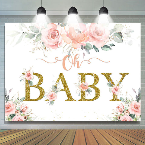 Toile de fond Golden Oh Baby Pink Rose pour Baby Shower Party