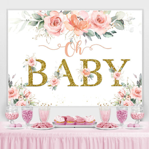 Toile de fond Golden Oh Baby Pink Rose pour Baby Shower Party