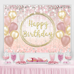 Toile de fond joyeux anniversaire ballon rose doré et paillettes