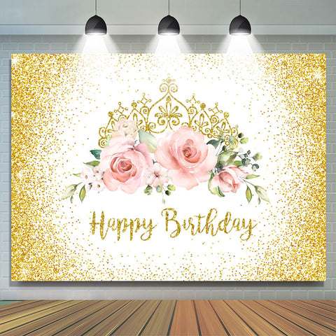 Superbes couronnes et roses Glod Bokeh anniversaire toile de fond