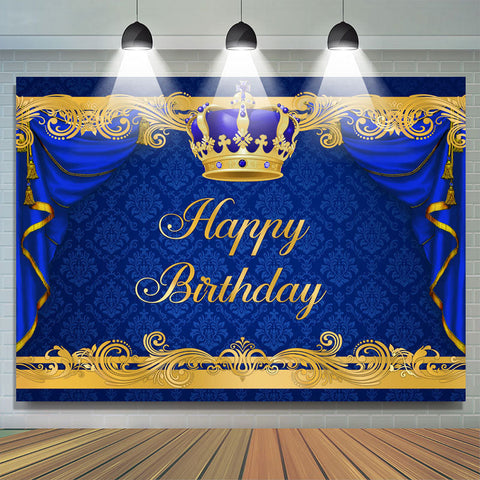 Magnifique toile de fond de joyeux anniversaire bleu royal et or