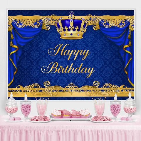 Magnifique toile de fond de joyeux anniversaire bleu royal et or