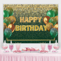 Toile de fond d'anniversaire de bokeh doré de ballon vert et brun