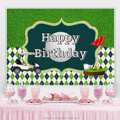Fond de joyeux anniversaire de parcours de golf vert et scintillant