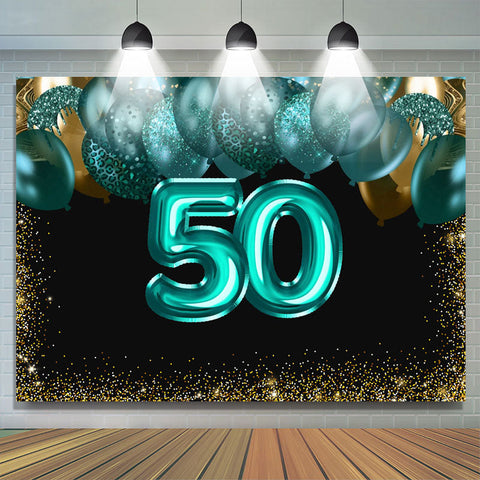 Ballons verts Golden Bokeh 50th Brithday Toile de fond