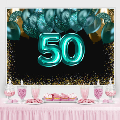 Ballons verts Golden Bokeh 50th Brithday Toile de fond