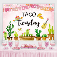Cactus vert et toile de fond rose Twosday pour anniversaire