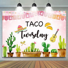 Cactus vert et toile de fond rose Twosday pour anniversaire