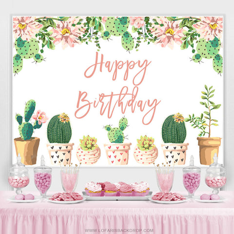 Toile de fond de joyeux anniversaire floral de cactus vert pour femme