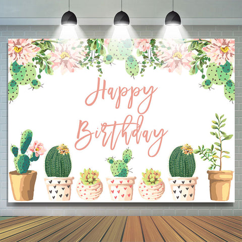 Toile de fond de joyeux anniversaire floral de cactus vert pour femme