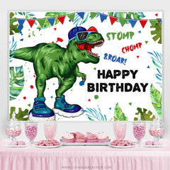 Fond de fête joyeux anniversaire dinosaure vert dessin animé