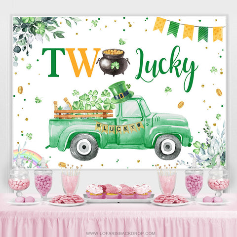 Toile de fond Green Clover Truck Lucky One Birthday