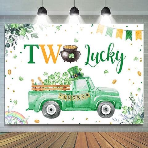 Toile de fond Green Clover Truck Lucky One Birthday