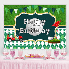 Fond de décoration de joyeux anniversaire de thème de golf de drapeau vert