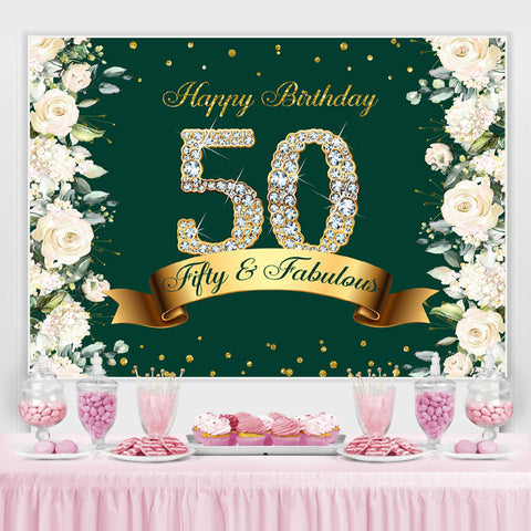 Toile de fond vert floral et paillettes joyeux 50e anniversaire