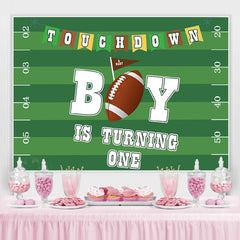 Fond de fête d'anniversaire joyeux 1er terrain de football vert