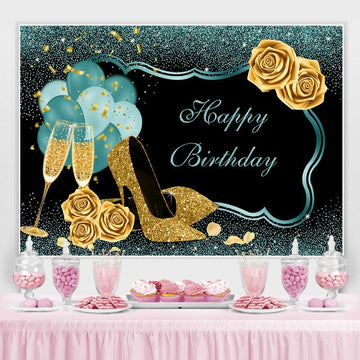 Toile de fond ronde joyeux anniversaire Tour Eiffel or et noir ...