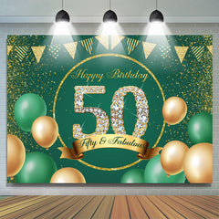 D¨¦corations de f¨ºte en toile de fond verte Happy 50th Birthday