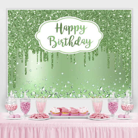 Toile de fond d'anniversaire vert Happy Glitter Bokeh pour la fête