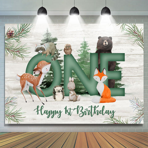 Animaux de la Jungle Verte Enfants Joyeux 1er Anniversaire Toile de Fond