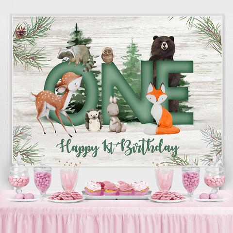 Animaux de la Jungle Verte Enfants Joyeux 1er Anniversaire Toile de Fond