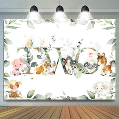 Feuille verte et animaux mignons joyeux 2e anniversaire toile de fond