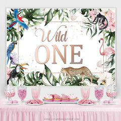 Feuilles vertes et animaux sauvages 1er toile de fond d'anniversaire
