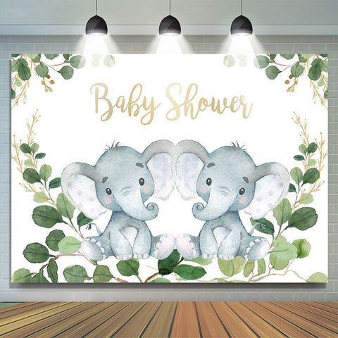 Toile de fond de douche de bébé feuilles vertes et éléphants