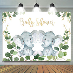 Toile de fond de douche de bébé feuilles vertes et éléphants
