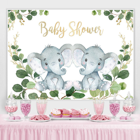 Toile de fond de douche de bébé feuilles vertes et éléphants