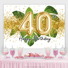 Feuilles vertes et toile de fond du 40e anniversaire de paillettes d'or