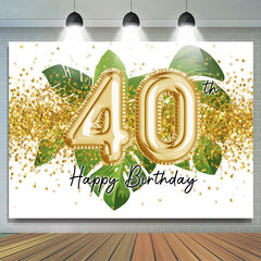 Feuilles vertes et toile de fond du 40e anniversaire de paillettes d'or