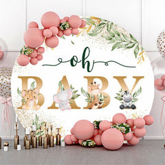 Feuilles vertes Animaux Oh Baby Shower Toile de fond ronde