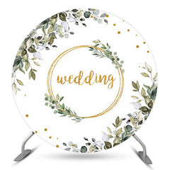 Couverture de toile de fond de mariage ronde à thème Boho de feuilles vertes