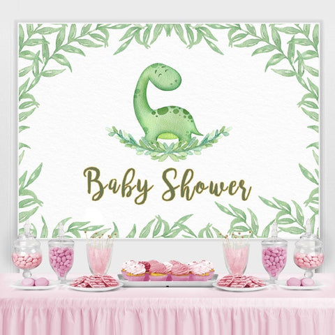 Toile de fond de décor de dinosaure de feuilles vertes pour la fête de douche de bébé