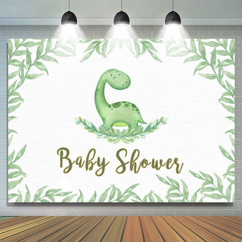 Toile de fond de décor de dinosaure de feuilles vertes pour la fête de douche de bébé