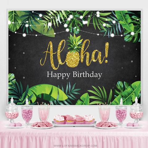 Feuilles vertes paillettes Alha noir joyeux anniversaire toile de fond