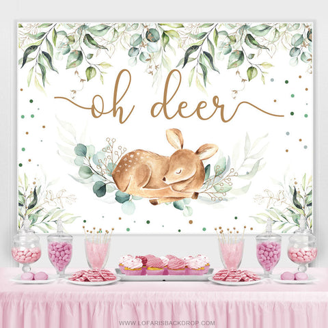 Feuilles vertes Oh Deer Boho Safari Thème douche de bébé Backdrop