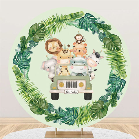 Feuilles vertes Safari sur la toile de fond Kid Circle Truck