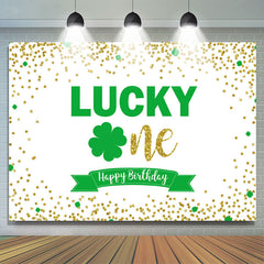 Lucky One vert avec fond d'anniversaire à paillettes blanches