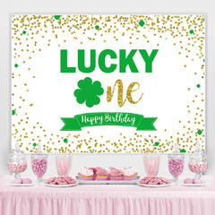 Lucky One vert avec fond d'anniversaire à paillettes blanches
