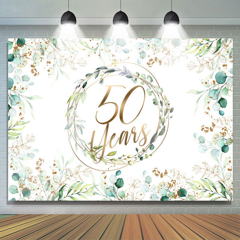 Toile de fond de joyeux 50e anniversaire de paillettes d'or de plante verte