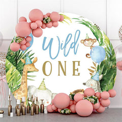 Plante Verte Avec Toile De Fond Ronde Animal Sauvage Un Anniversaire