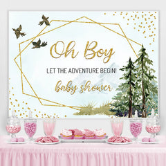 Toile de fond scintillante de plantes vertes et d'oiseaux pour baby shower