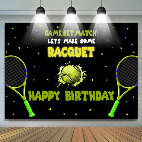 Raquette Tennis Sports Noir Joyeux Anniversaire Toile de Fond