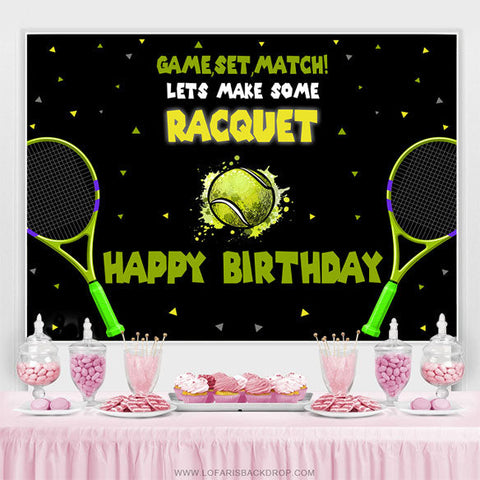 Raquette Tennis Sports Noir Joyeux Anniversaire Toile de Fond