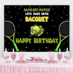 Raquette Tennis Sports Noir Joyeux Anniversaire Toile de Fond