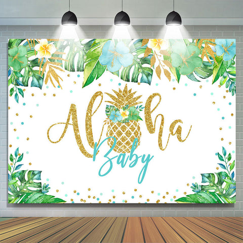 Toile de fond de douche de bébé Aloha doré plante tropicale verte