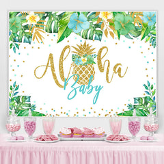 Toile de fond de douche de bébé Aloha doré plante tropicale verte